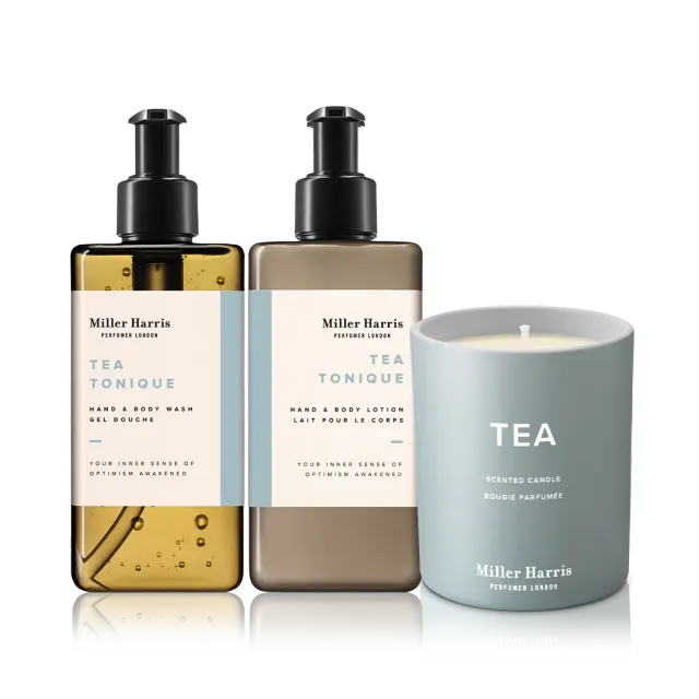 Miller Harris Tea Tonique ritualsæt wash lotion lys